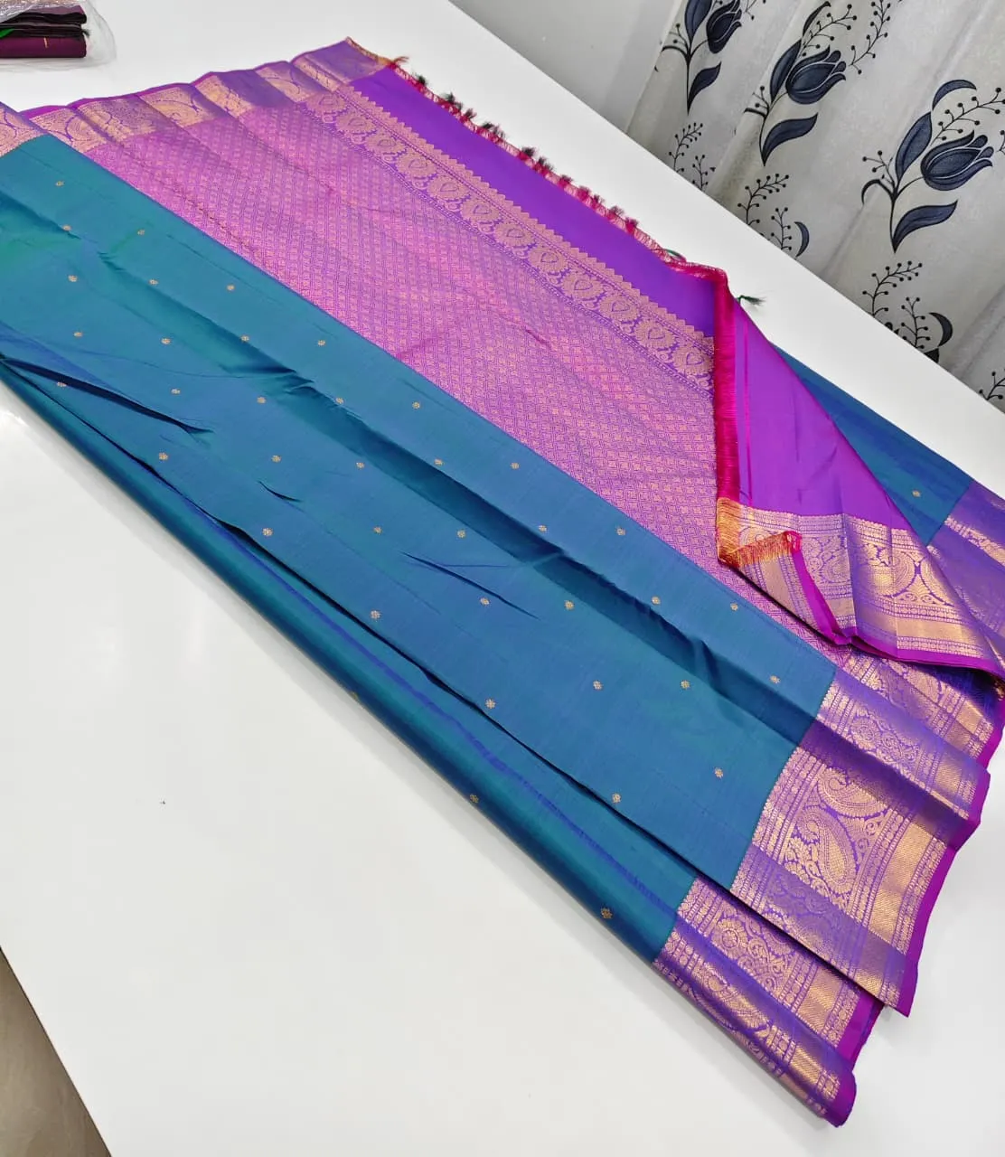 Orange with Pink Zari Border Paithani Silk Saree